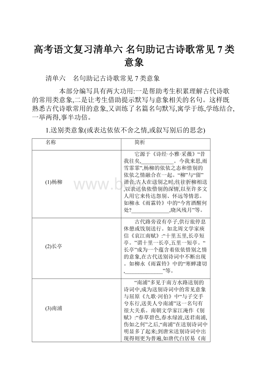 高考语文复习清单六 名句助记古诗歌常见7类意象.docx_第1页