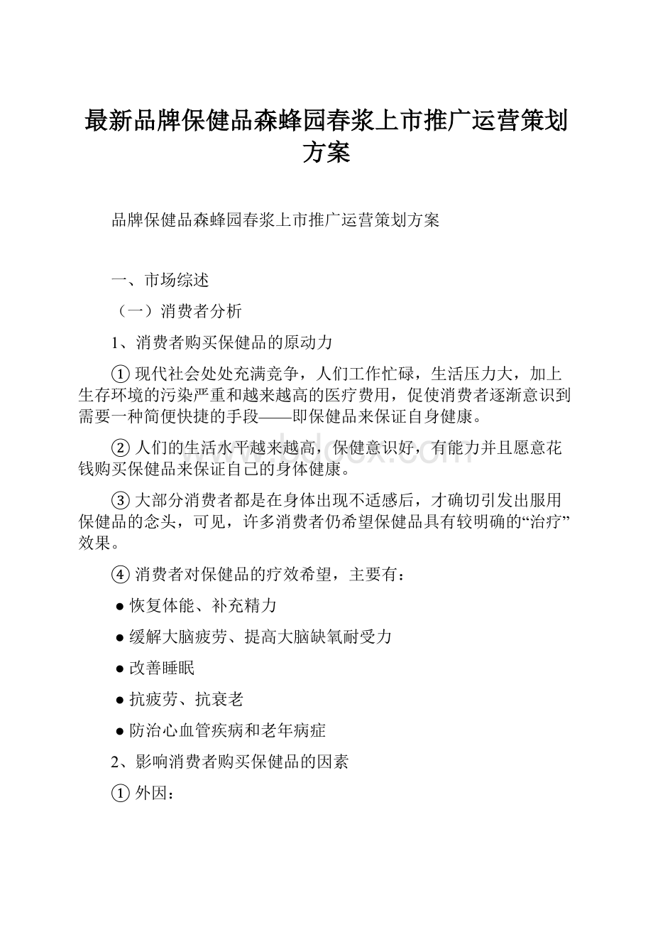 最新品牌保健品森蜂园春浆上市推广运营策划方案.docx_第1页