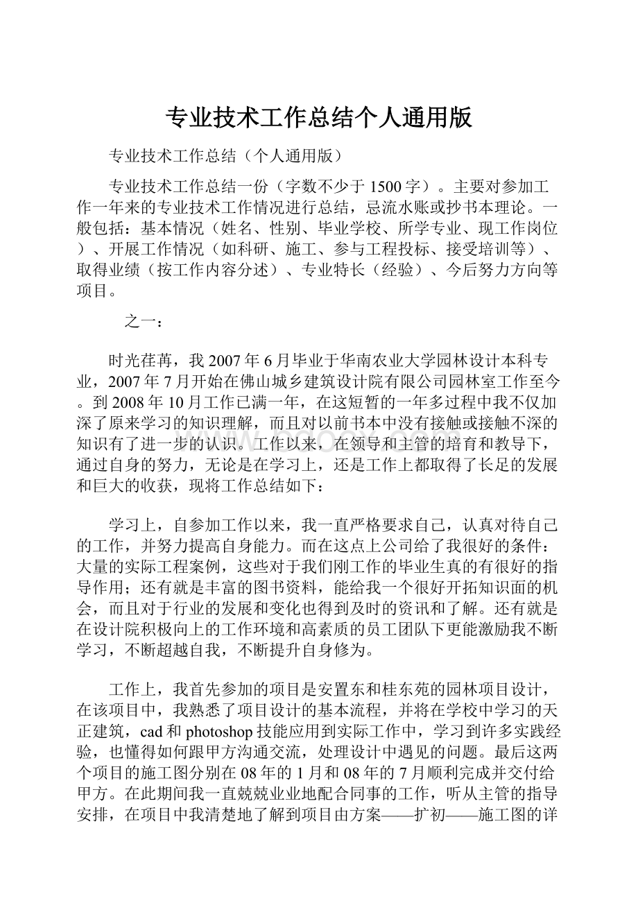 专业技术工作总结个人通用版.docx