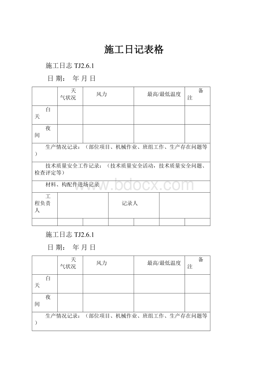 施工日记表格.docx_第1页