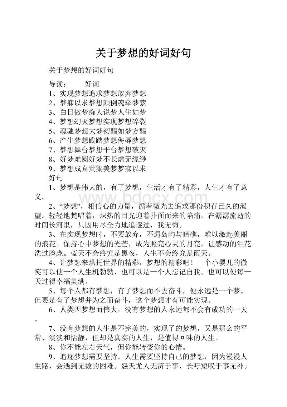 关于梦想的好词好句.docx