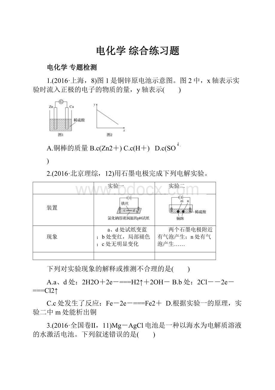 电化学 综合练习题.docx