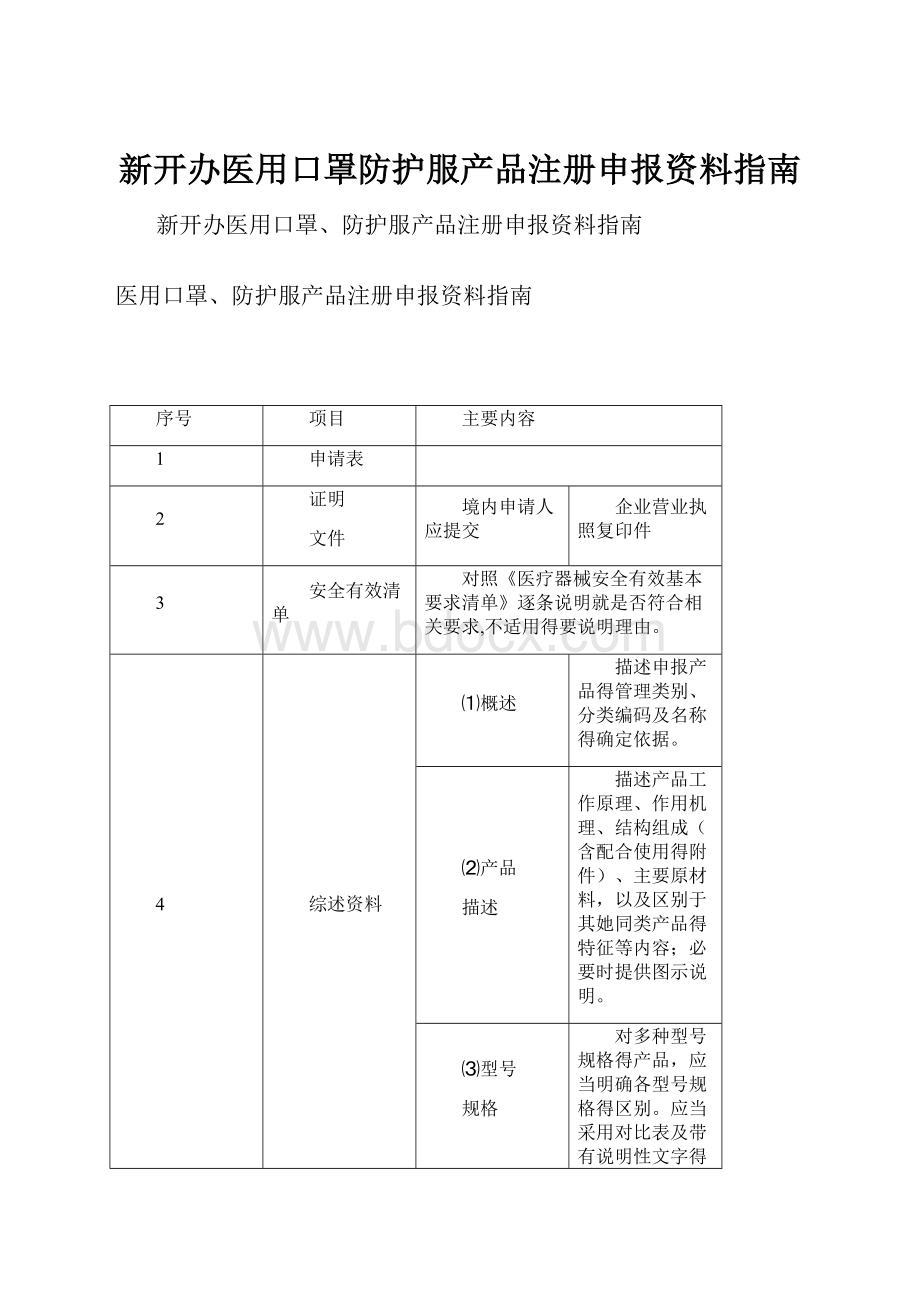 新开办医用口罩防护服产品注册申报资料指南.docx