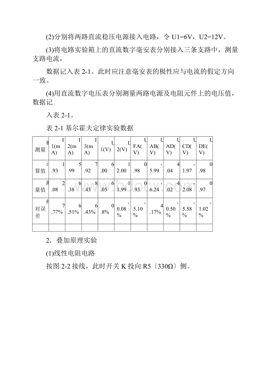 基尔霍夫定律和叠加原理的验证实验报告答案含数据处理.docx_第3页