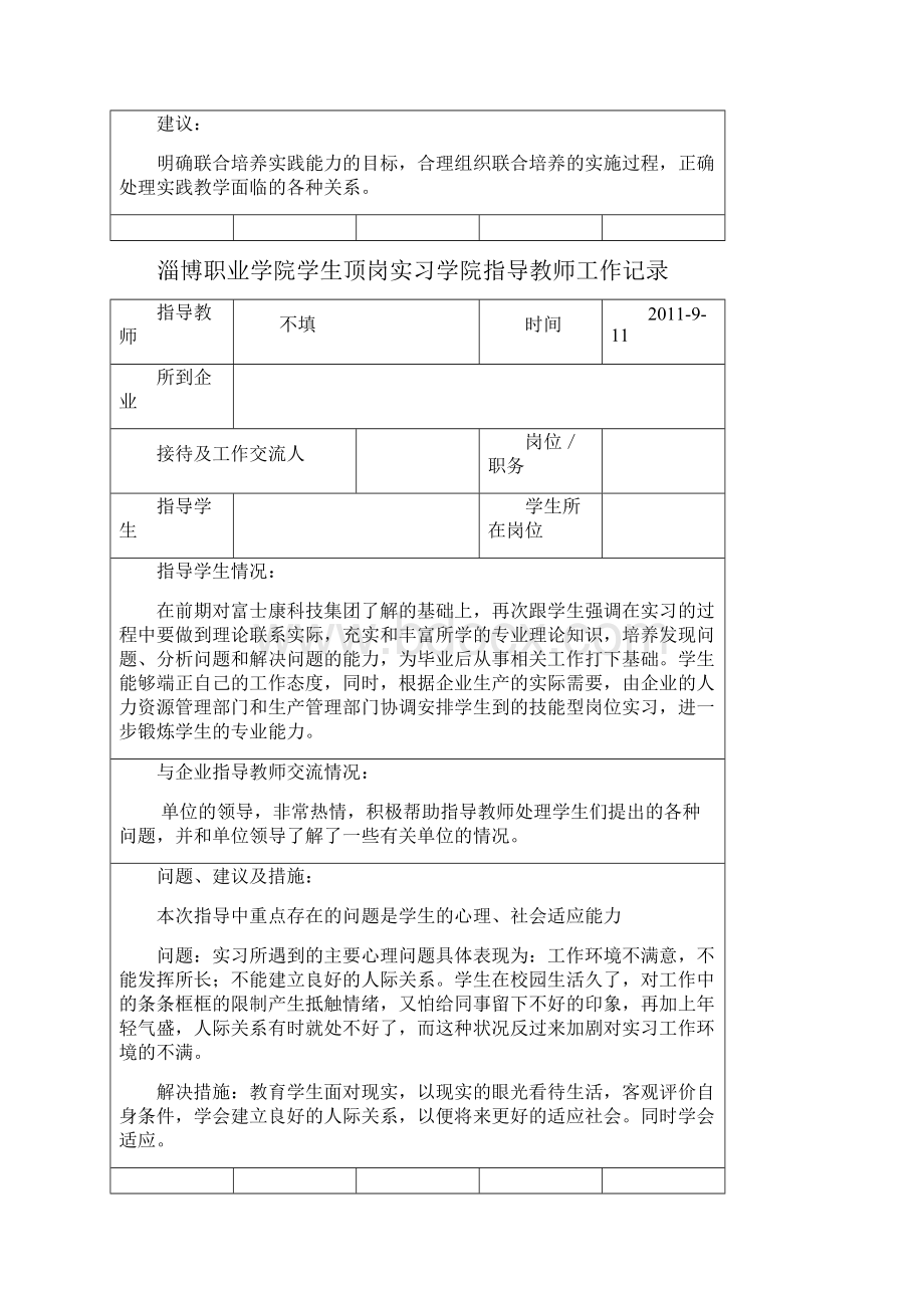 学生顶岗实习学院指导教师工作记录汇编.docx_第2页