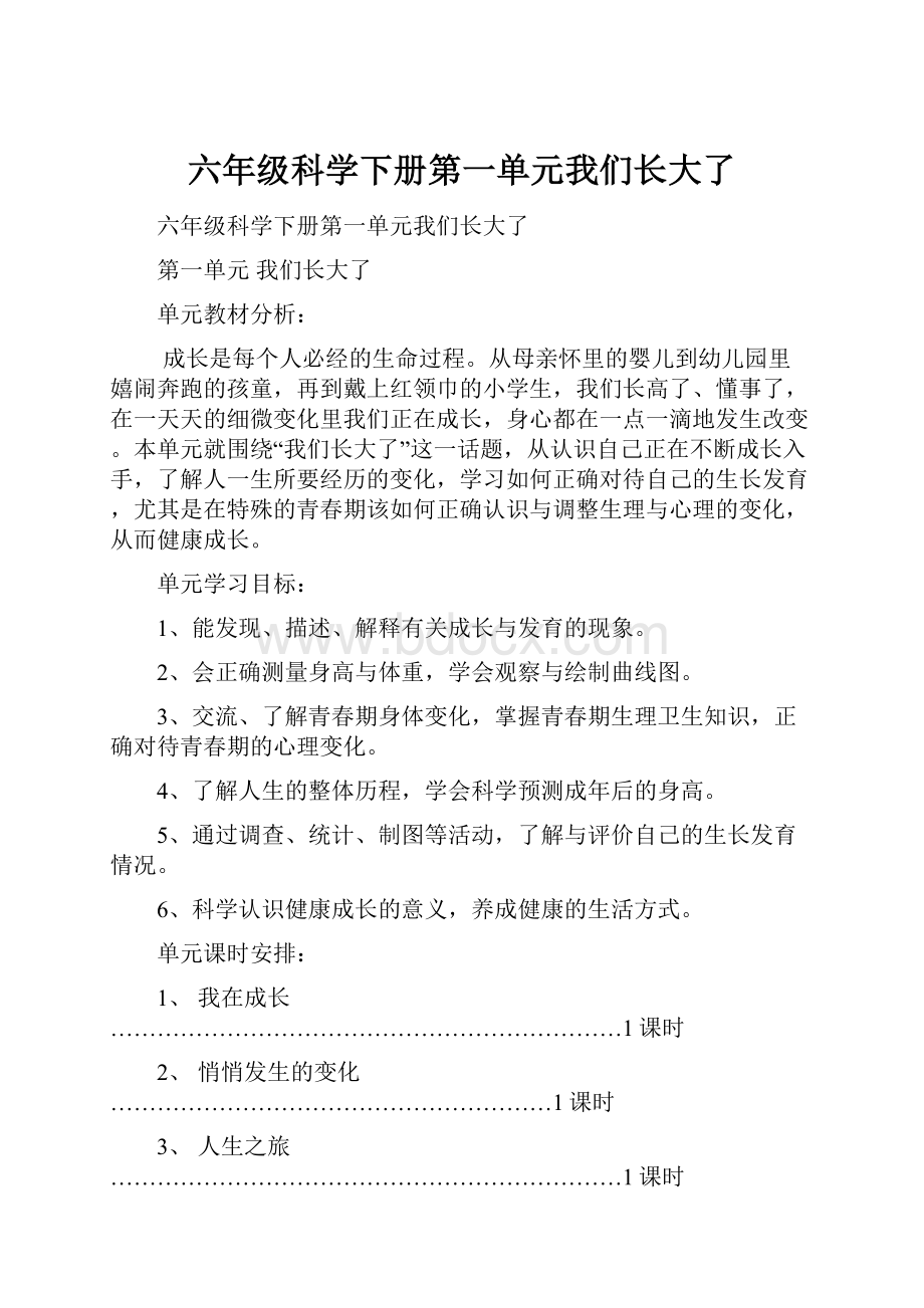 六年级科学下册第一单元我们长大了.docx_第1页