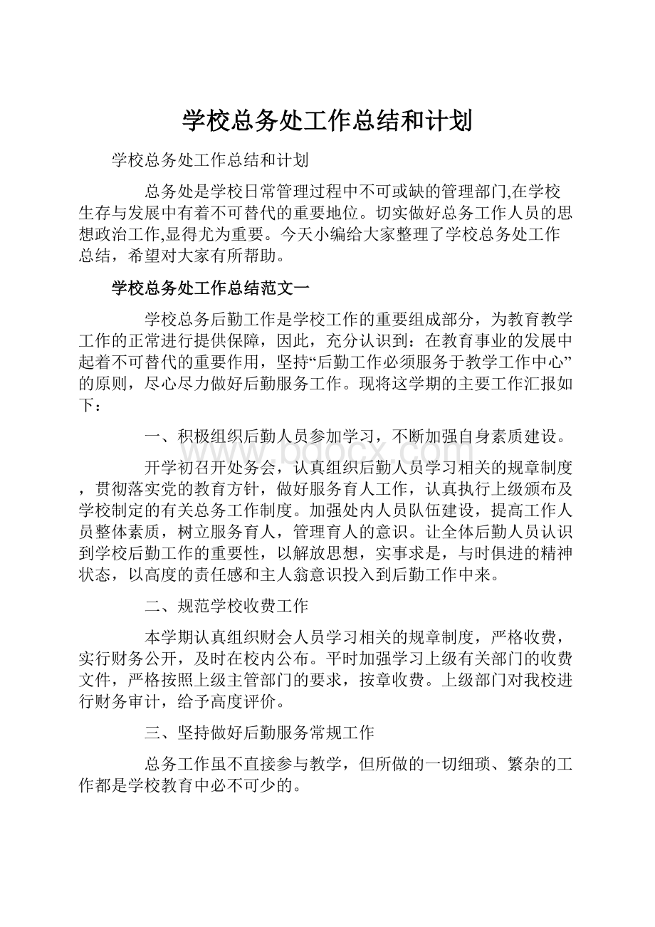 学校总务处工作总结和计划.docx