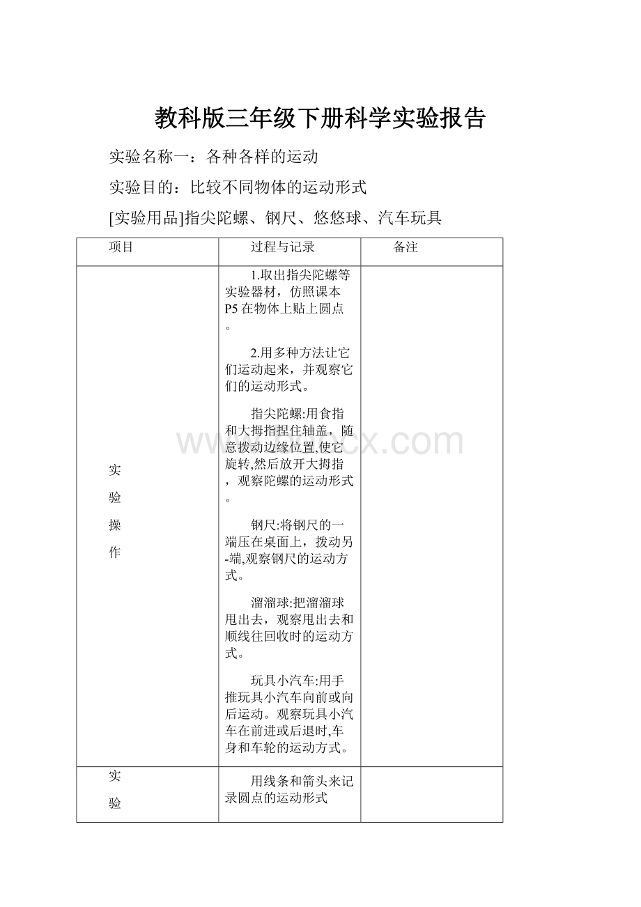 教科版三年级下册科学实验报告.docx