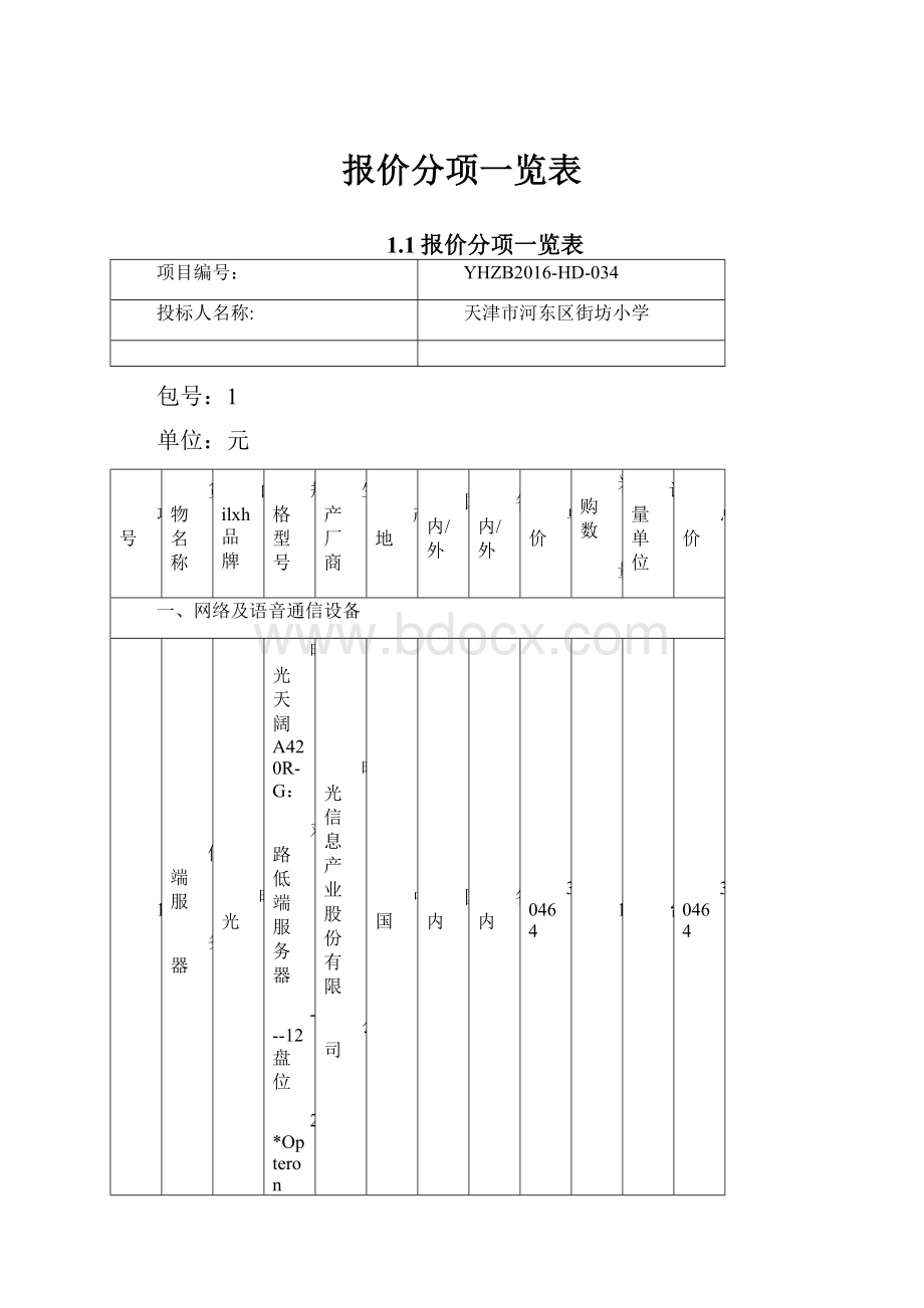 报价分项一览表.docx