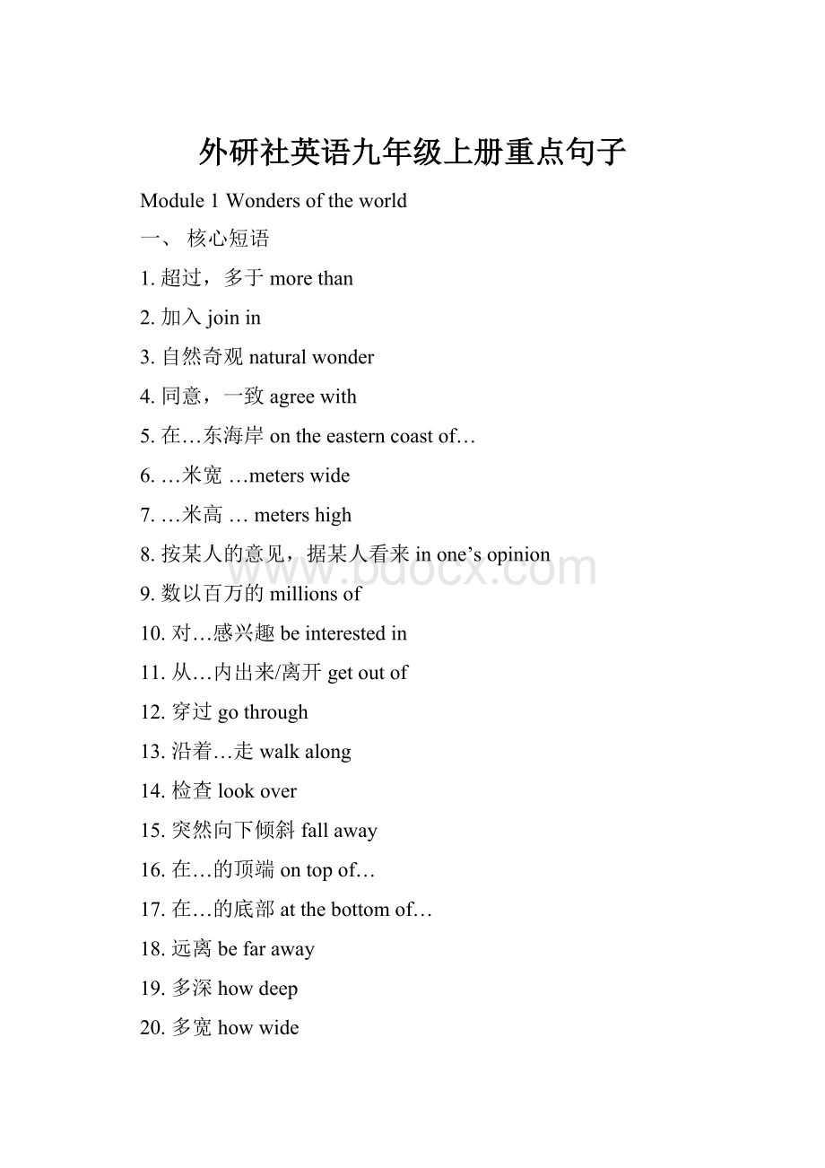 外研社英语九年级上册重点句子.docx_第1页