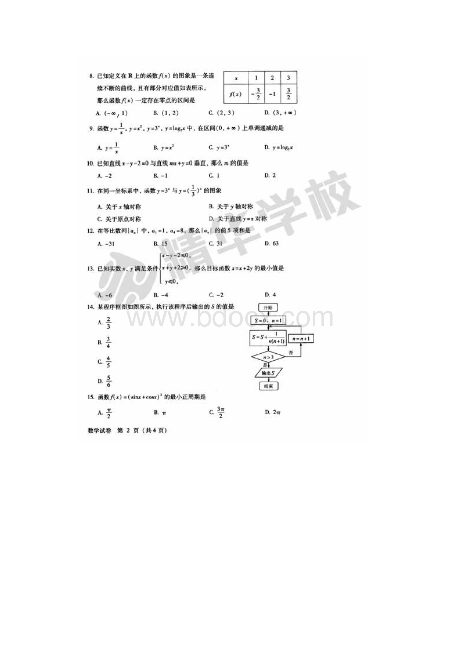 北京市春季普通高中会考数学扫描版.docx_第2页