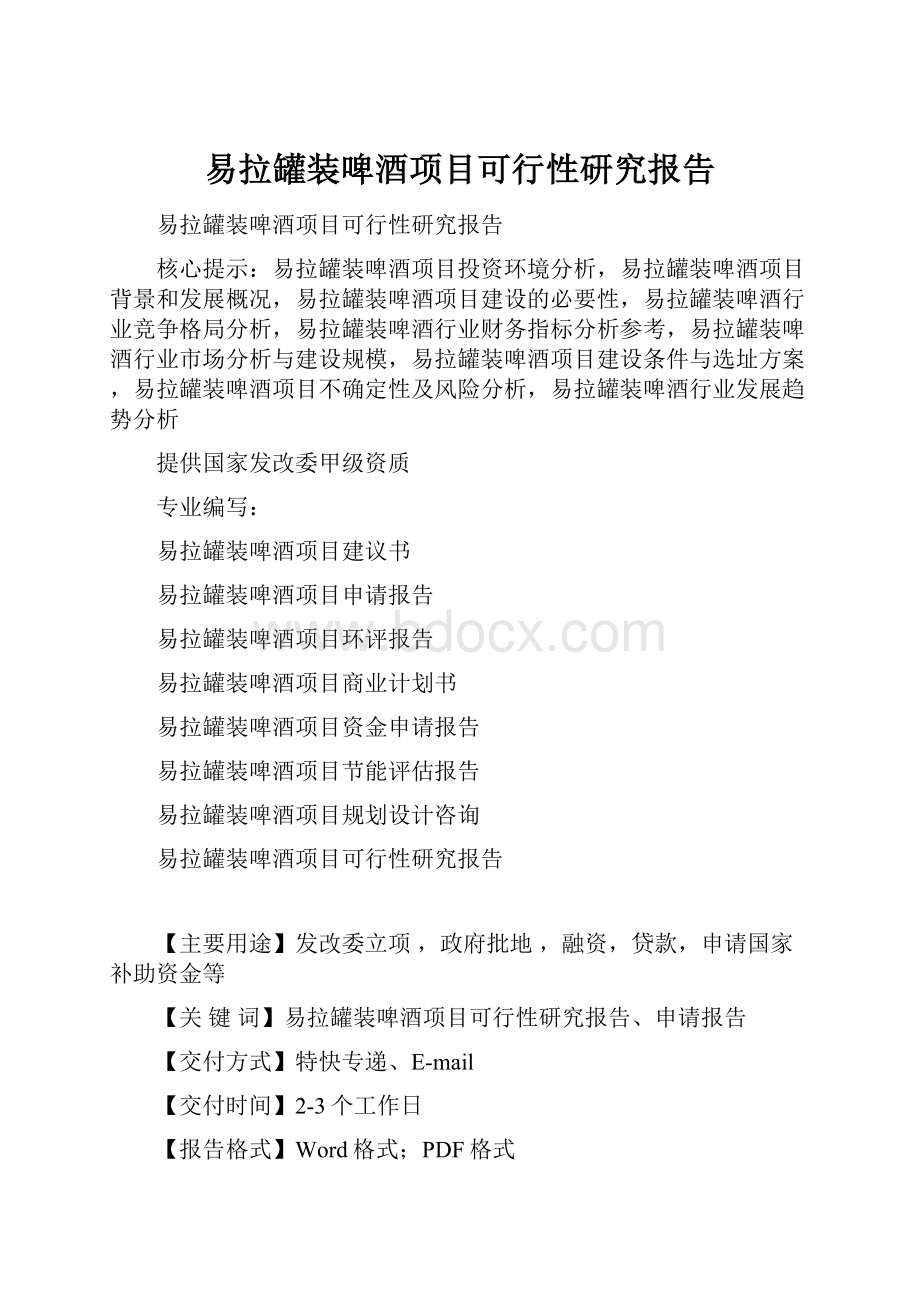 易拉罐装啤酒项目可行性研究报告.docx