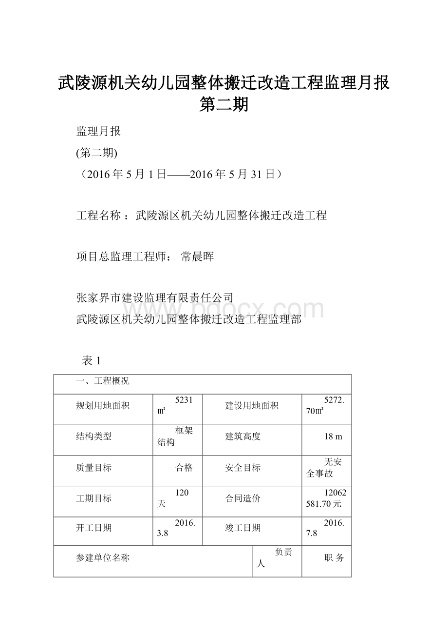 武陵源机关幼儿园整体搬迁改造工程监理月报第二期.docx