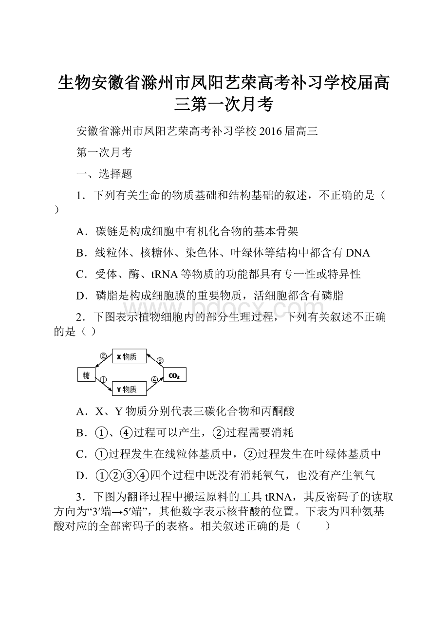 生物安徽省滁州市凤阳艺荣高考补习学校届高三第一次月考.docx