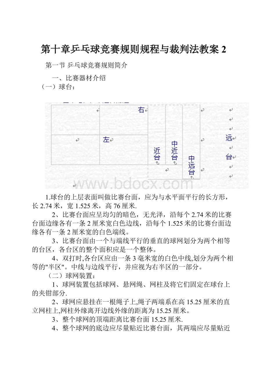 第十章乒乓球竞赛规则规程与裁判法教案 2.docx_第1页