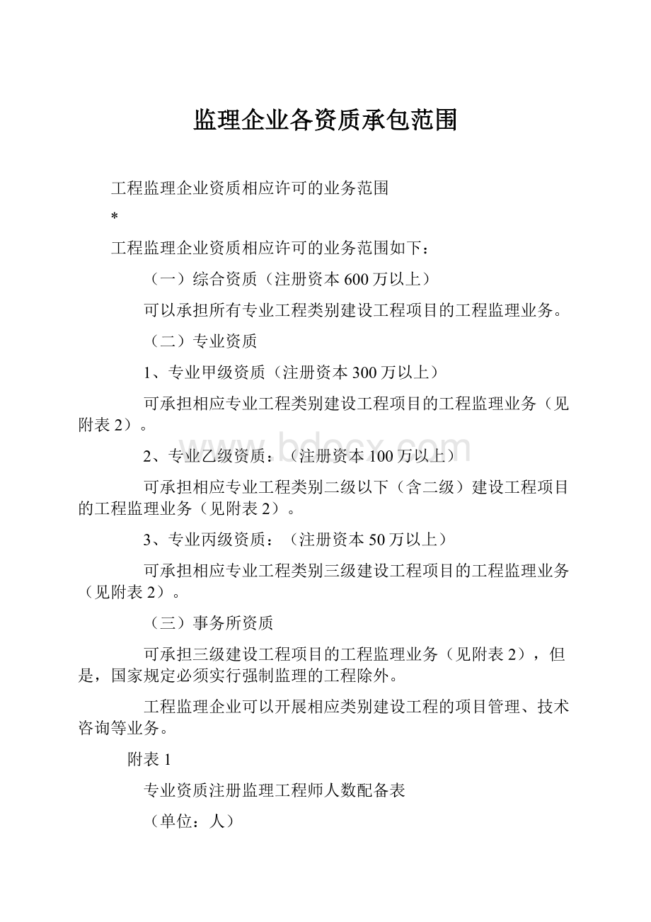 监理企业各资质承包范围.docx