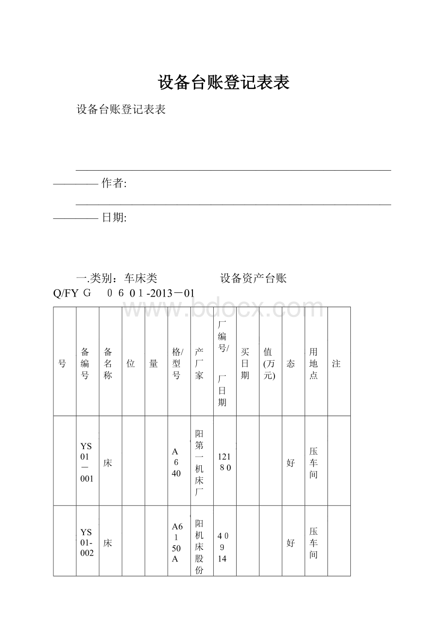 设备台账登记表表.docx_第1页