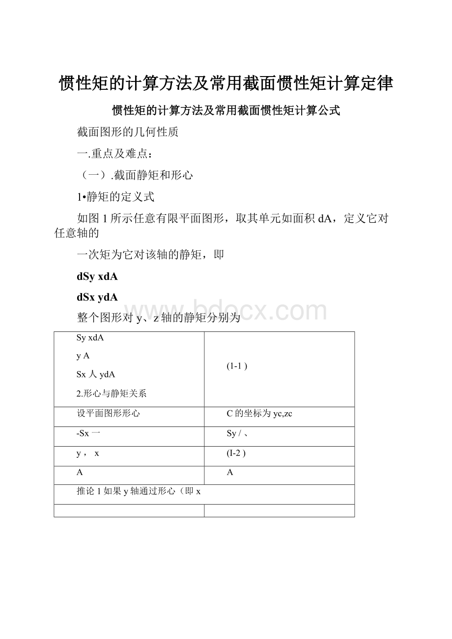 惯性矩的计算方法及常用截面惯性矩计算定律.docx