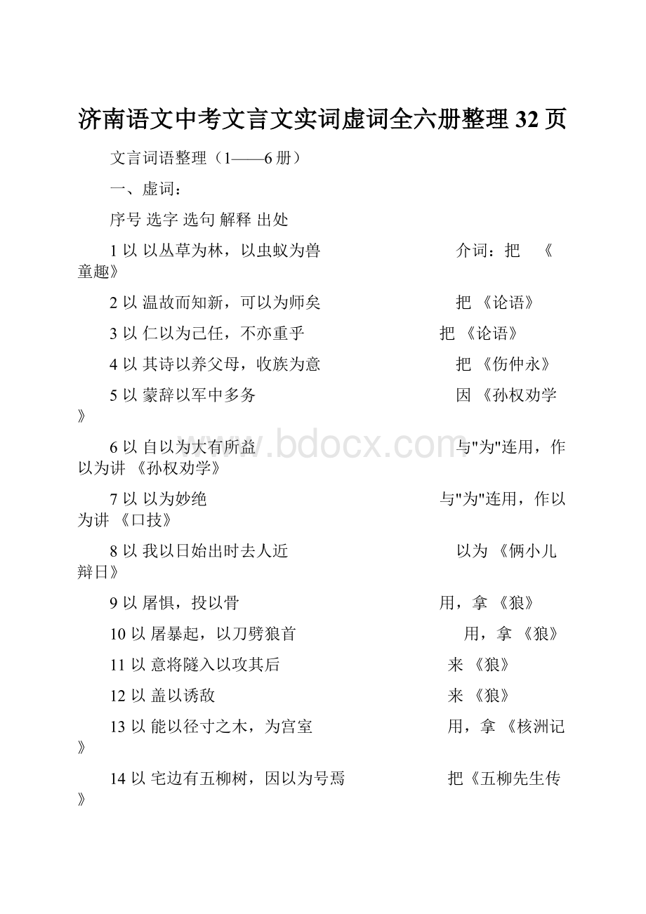 济南语文中考文言文实词虚词全六册整理32页.docx_第1页