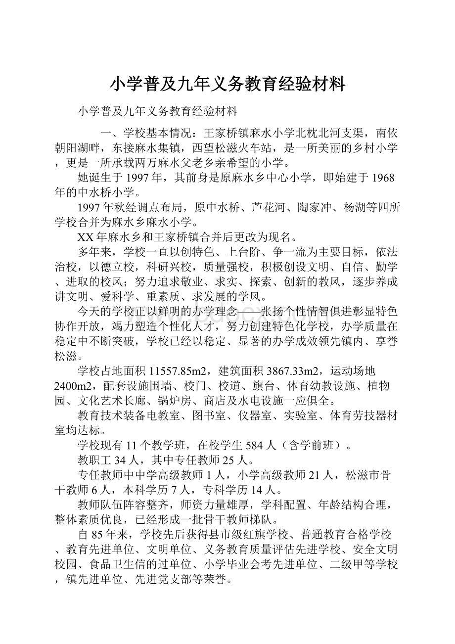 小学普及九年义务教育经验材料.docx