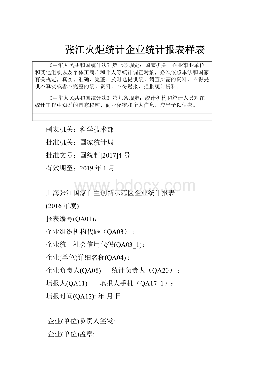 张江火炬统计企业统计报表样表.docx