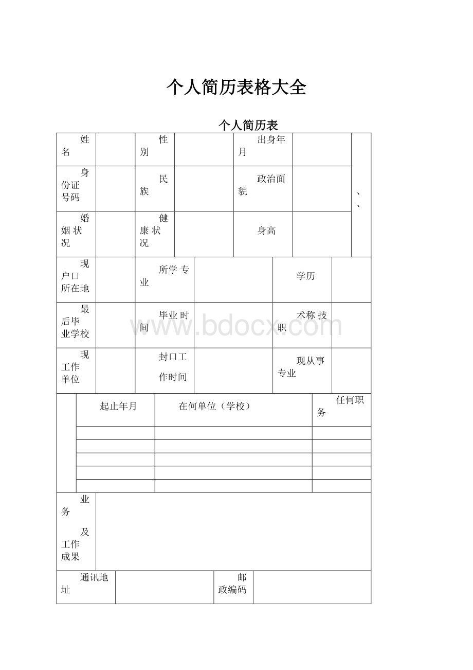 个人简历表格大全.docx_第1页