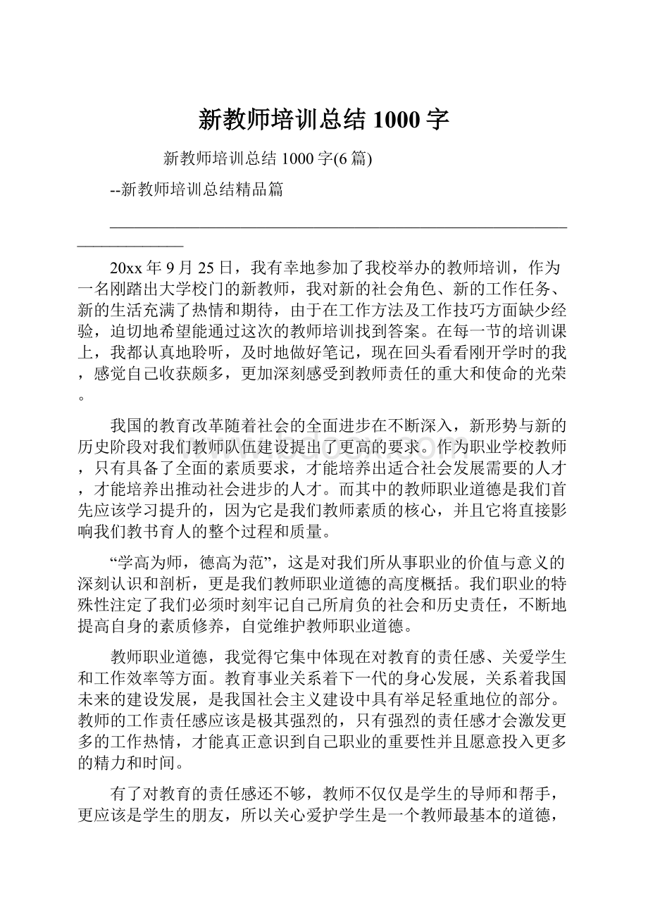 新教师培训总结1000字.docx