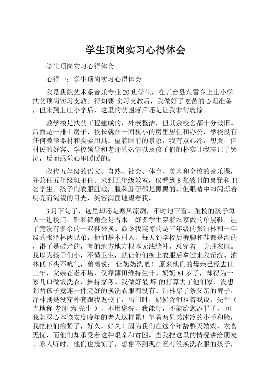 学生顶岗实习心得体会.docx_第1页