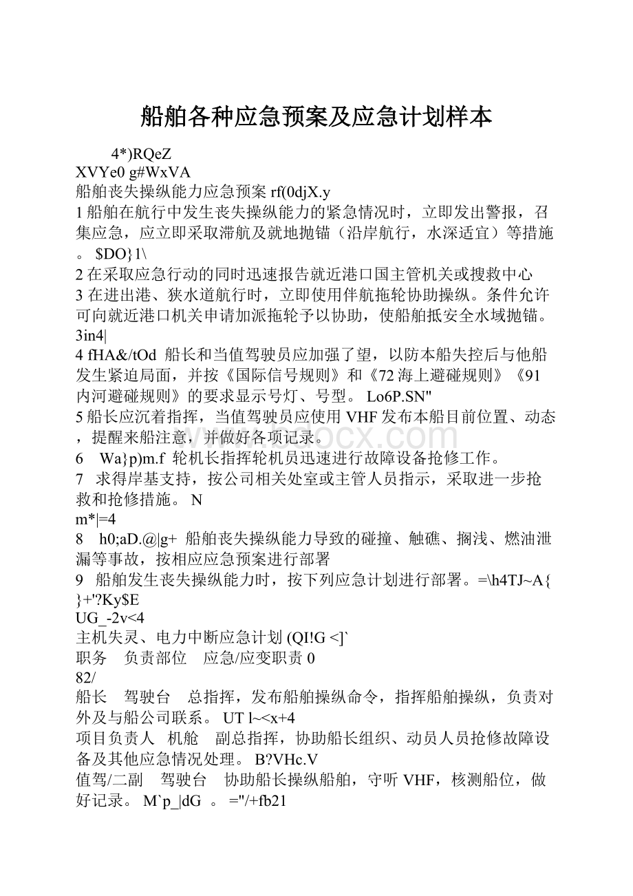 船舶各种应急预案及应急计划样本.docx_第1页