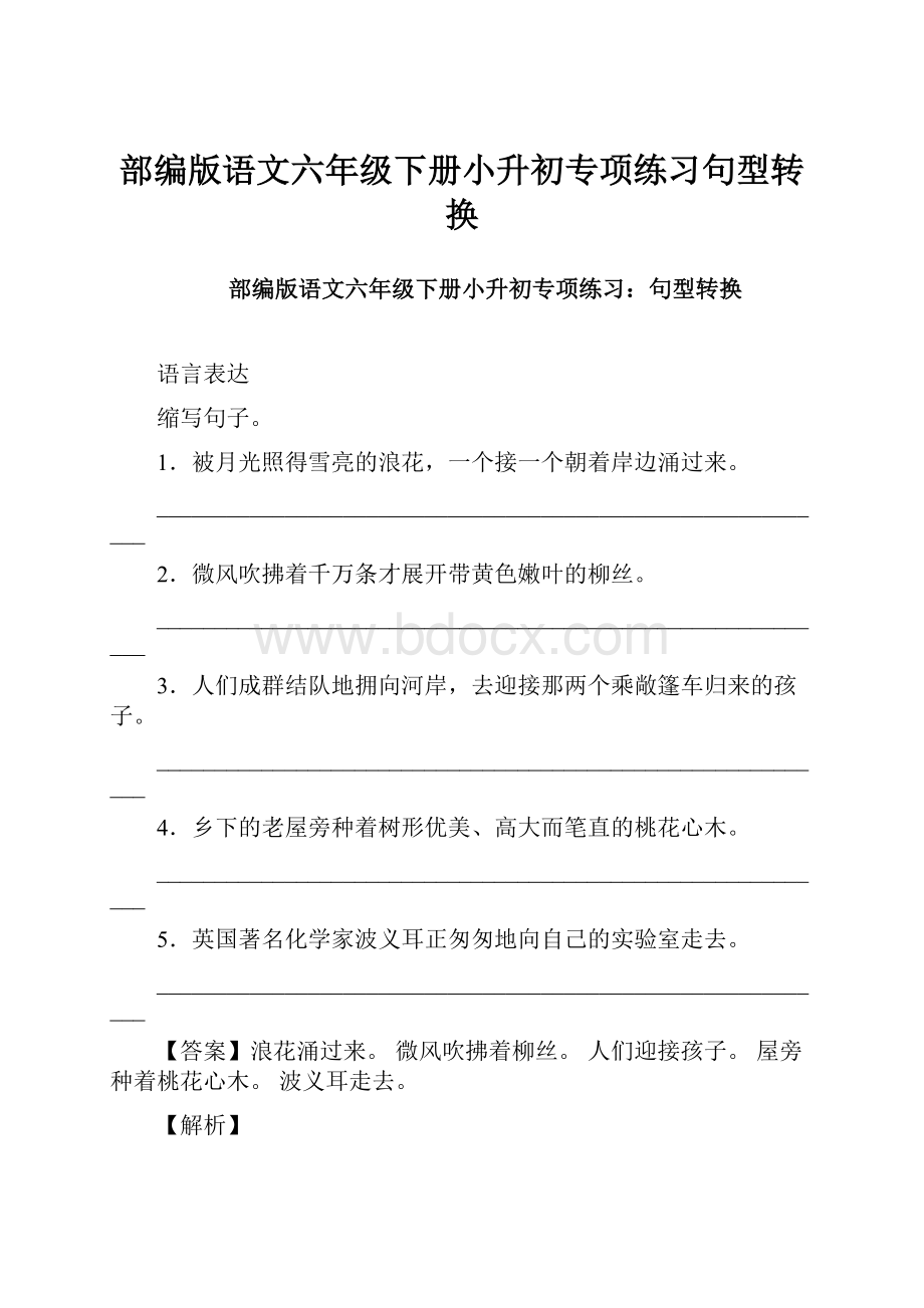 部编版语文六年级下册小升初专项练习句型转换.docx_第1页