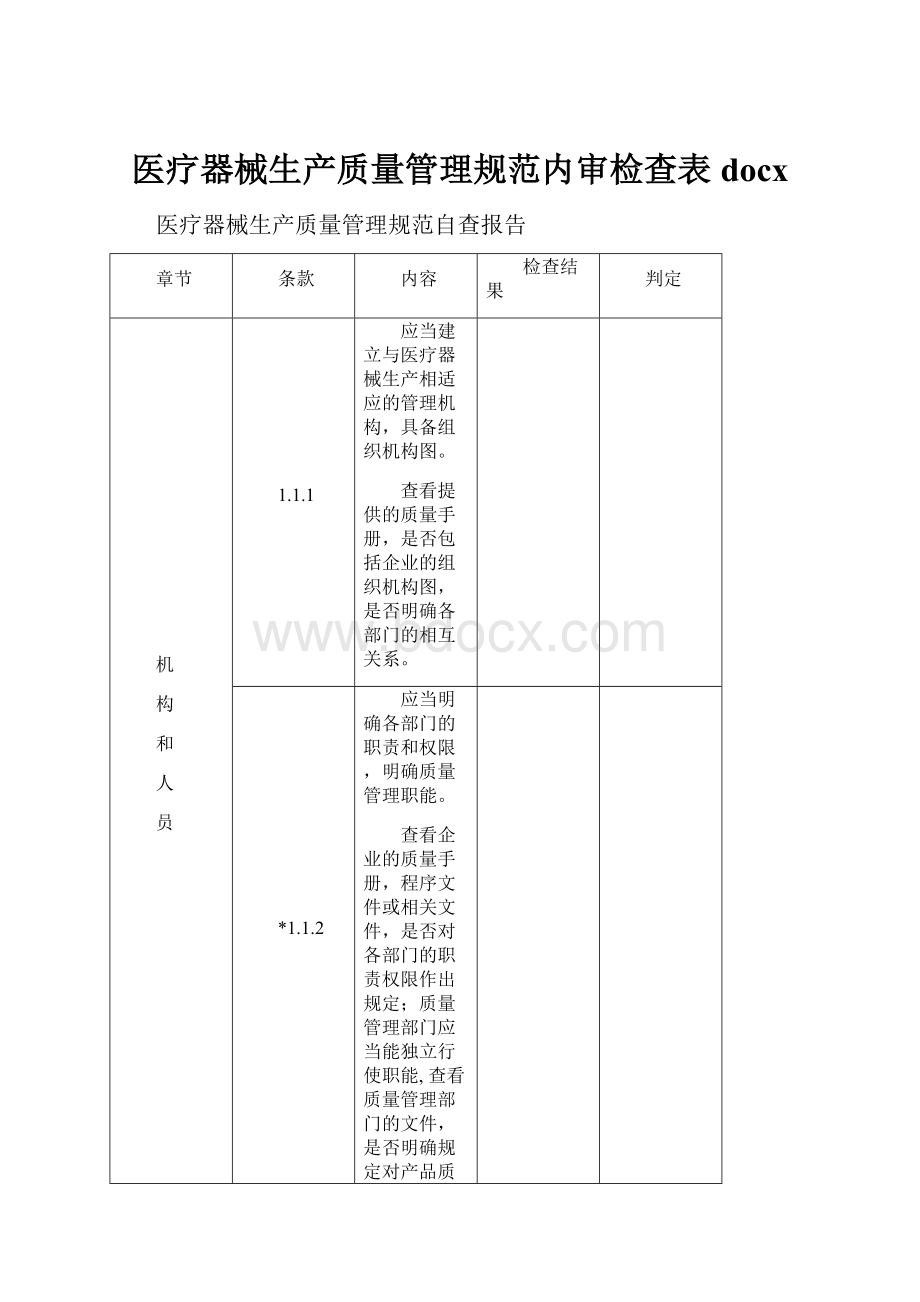 医疗器械生产质量管理规范内审检查表docx.docx_第1页