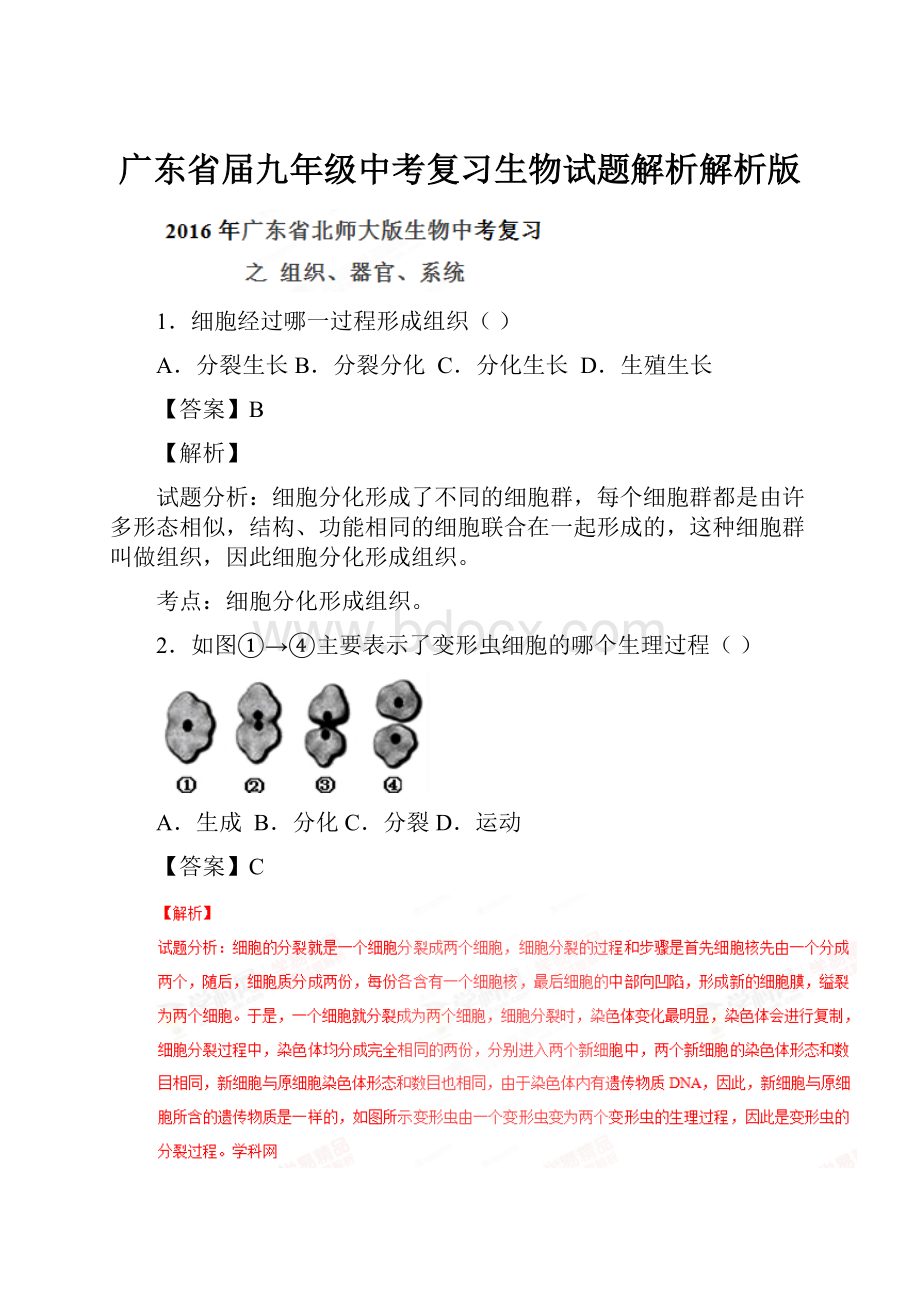 广东省届九年级中考复习生物试题解析解析版.docx