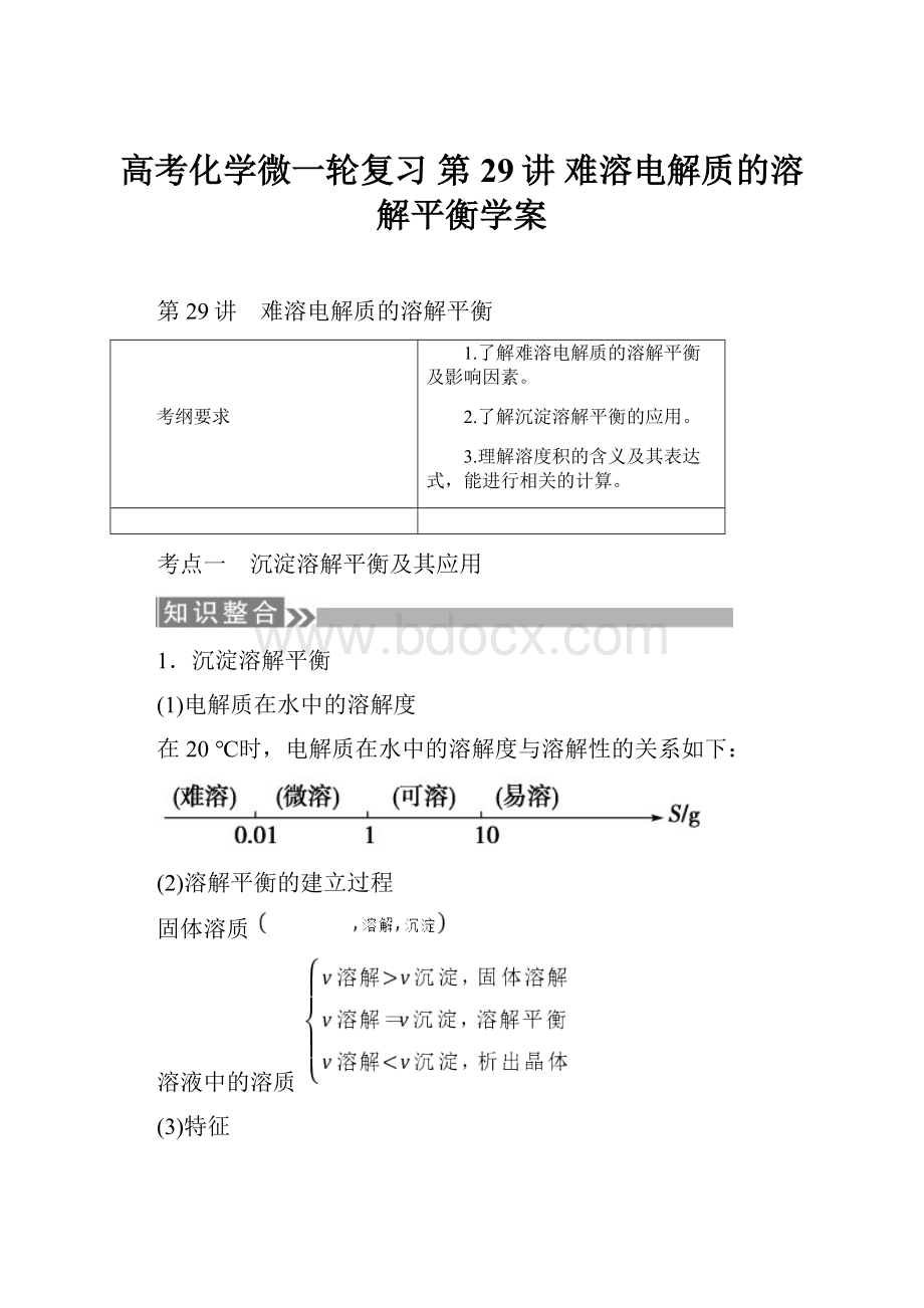 高考化学微一轮复习 第29讲 难溶电解质的溶解平衡学案.docx