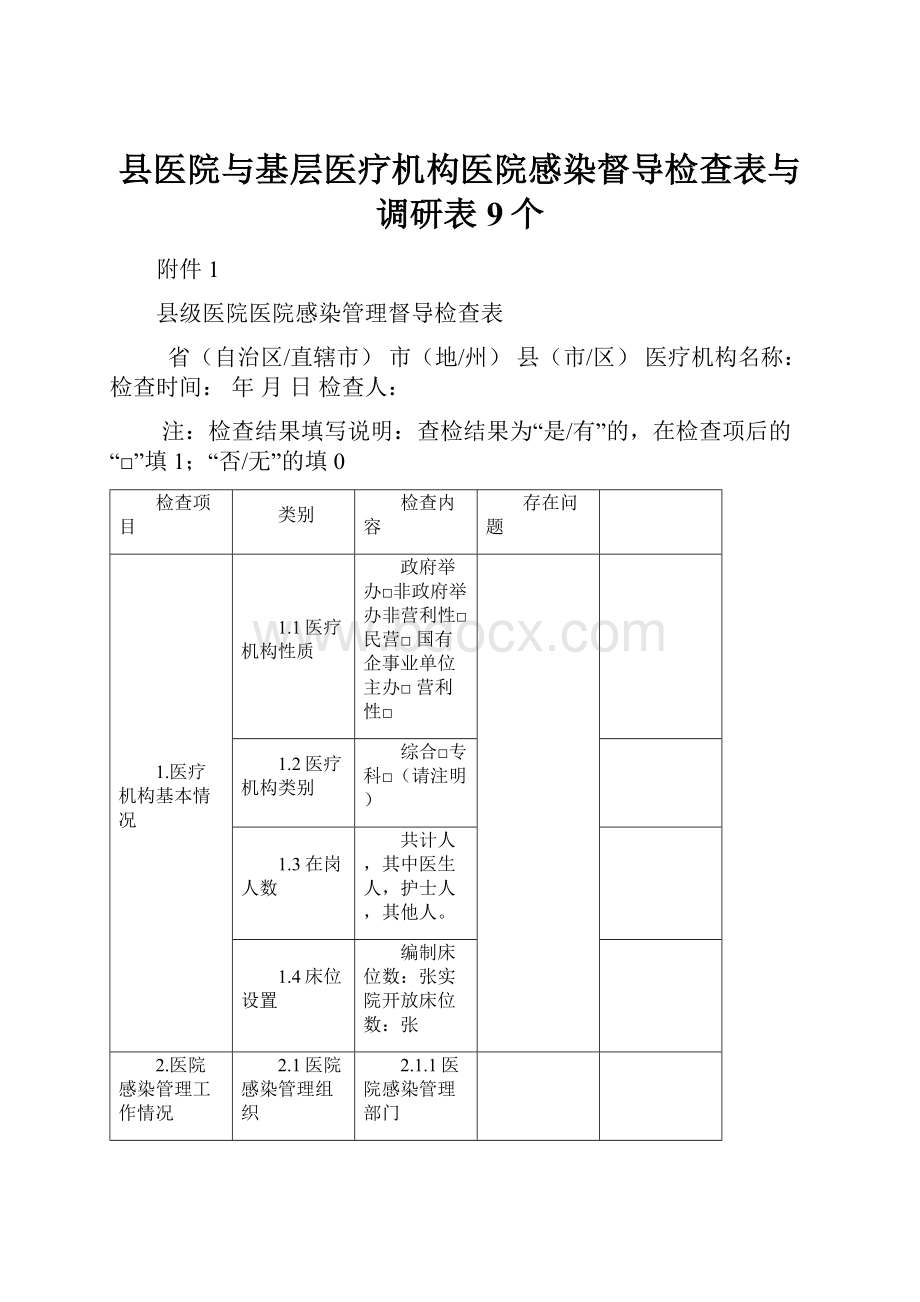 县医院与基层医疗机构医院感染督导检查表与调研表9个.docx_第1页