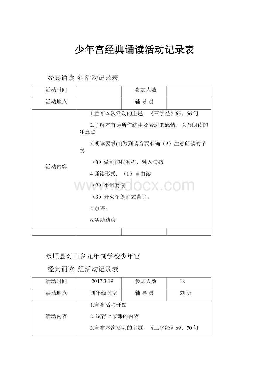 少年宫经典诵读活动记录表.docx