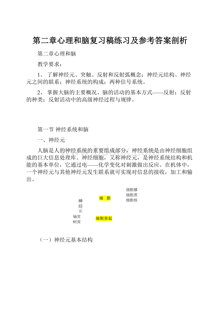 第二章心理和脑复习稿练习及参考答案剖析.docx_第1页