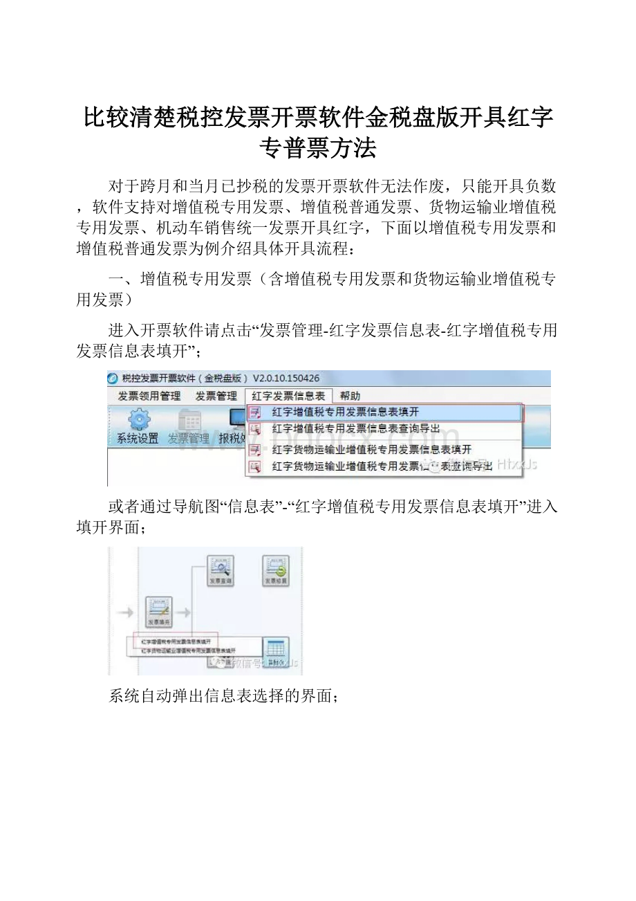 比较清楚税控发票开票软件金税盘版开具红字专普票方法.docx_第1页