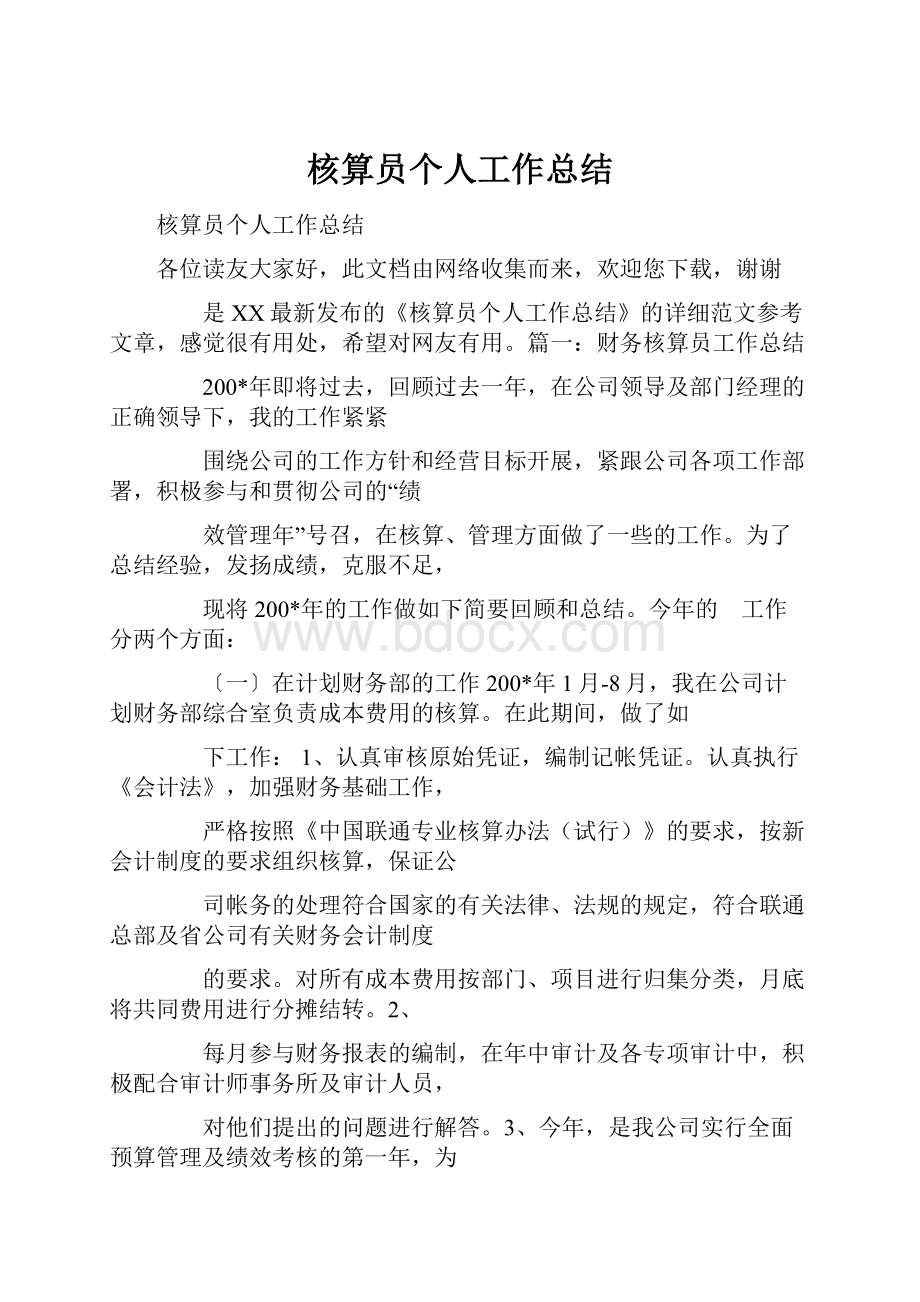 核算员个人工作总结.docx_第1页