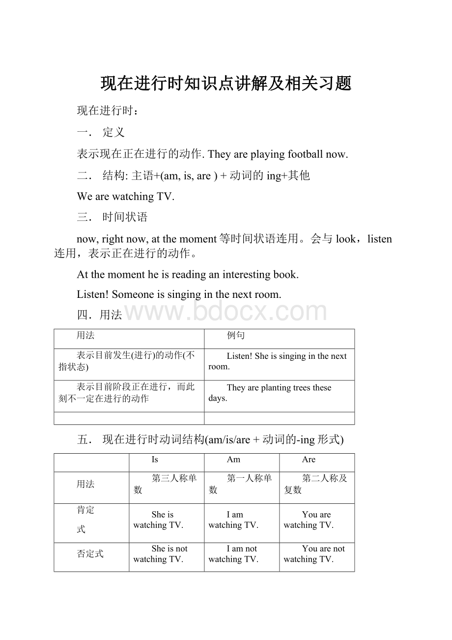 现在进行时知识点讲解及相关习题.docx_第1页