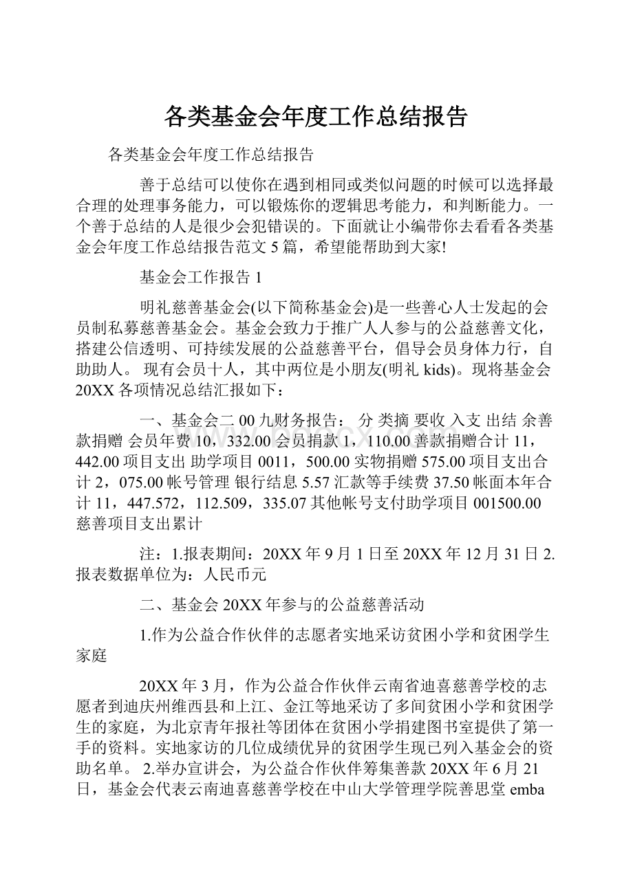 各类基金会年度工作总结报告.docx