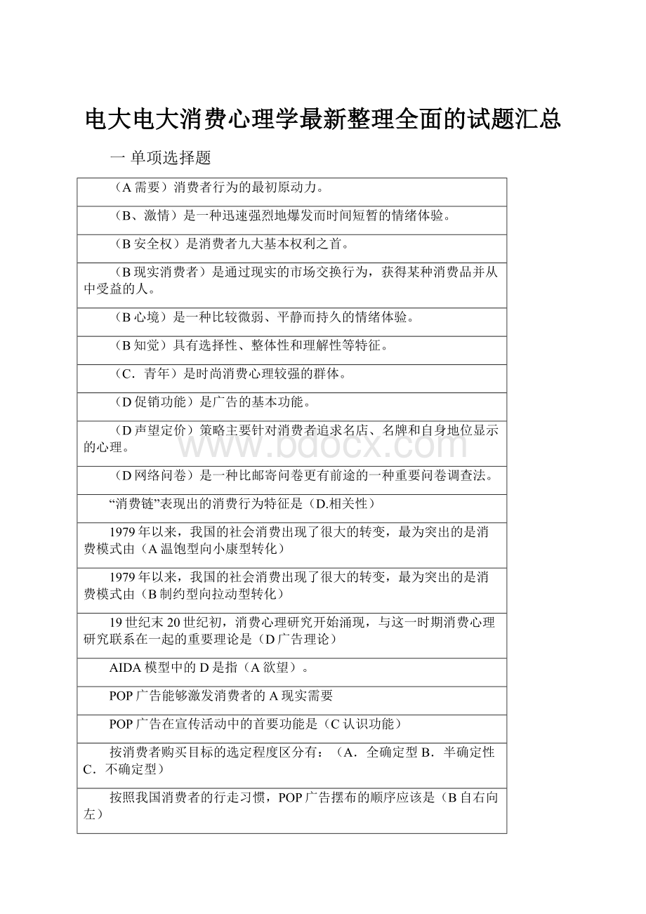 电大电大消费心理学最新整理全面的试题汇总.docx_第1页