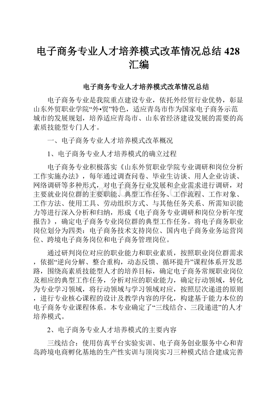 电子商务专业人才培养模式改革情况总结428汇编.docx