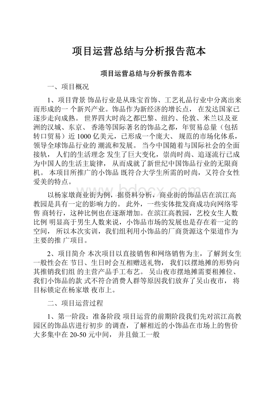 项目运营总结与分析报告范本.docx_第1页