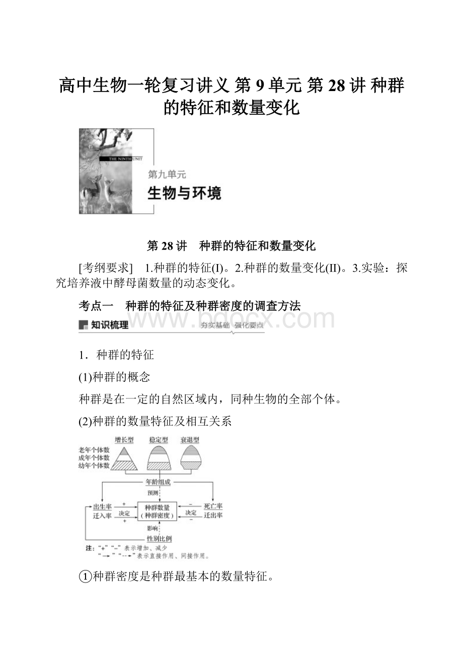 高中生物一轮复习讲义 第9单元 第28讲种群的特征和数量变化.docx_第1页