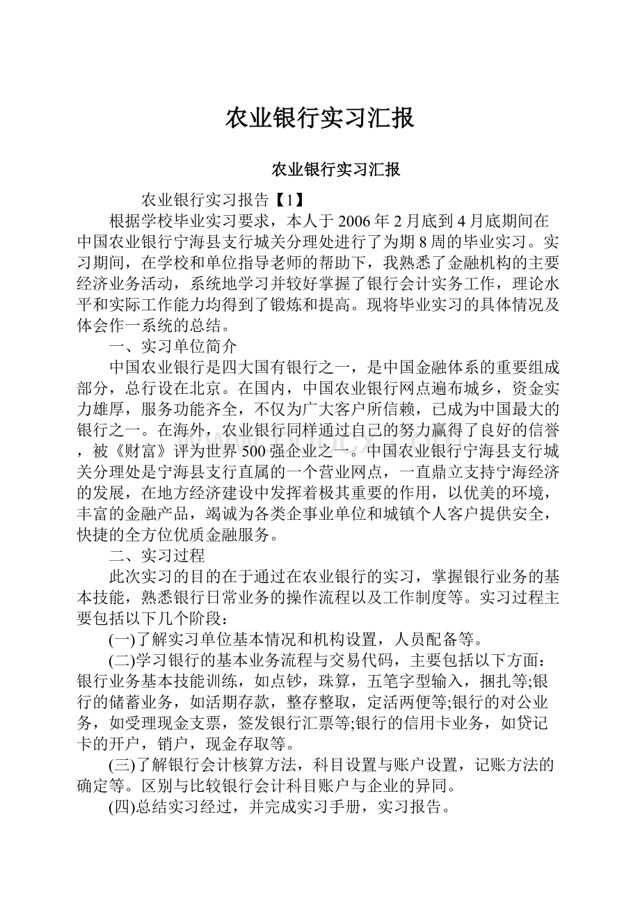 农业银行实习汇报.docx_第1页