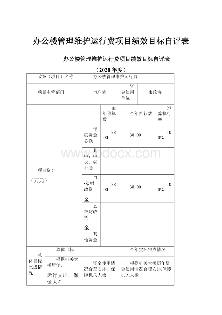 办公楼管理维护运行费项目绩效目标自评表.docx