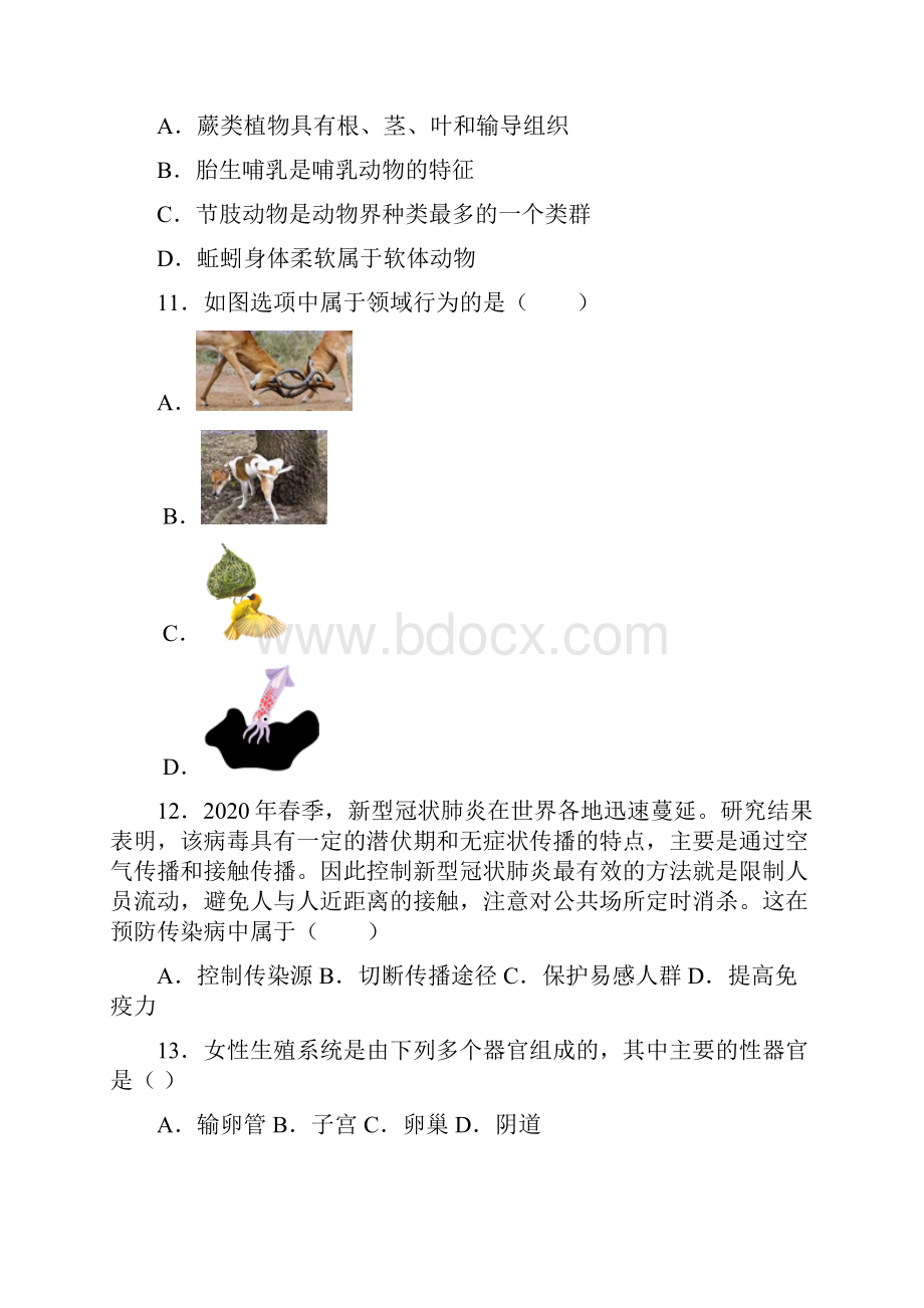 广西河池市中考生物试题含答案解析.docx_第3页