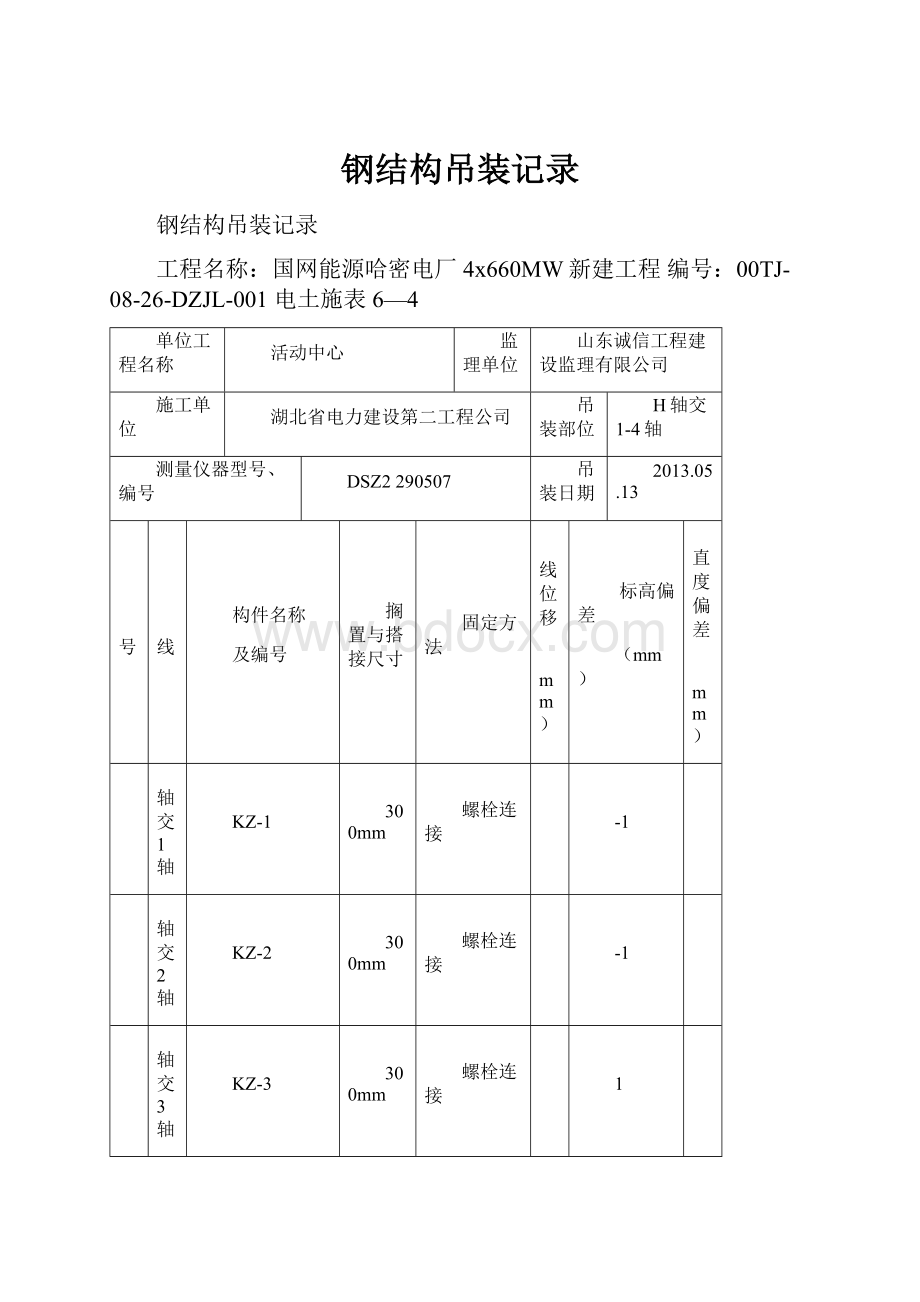 钢结构吊装记录.docx