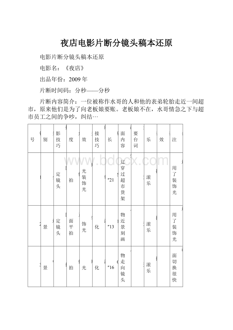 夜店电影片断分镜头稿本还原.docx