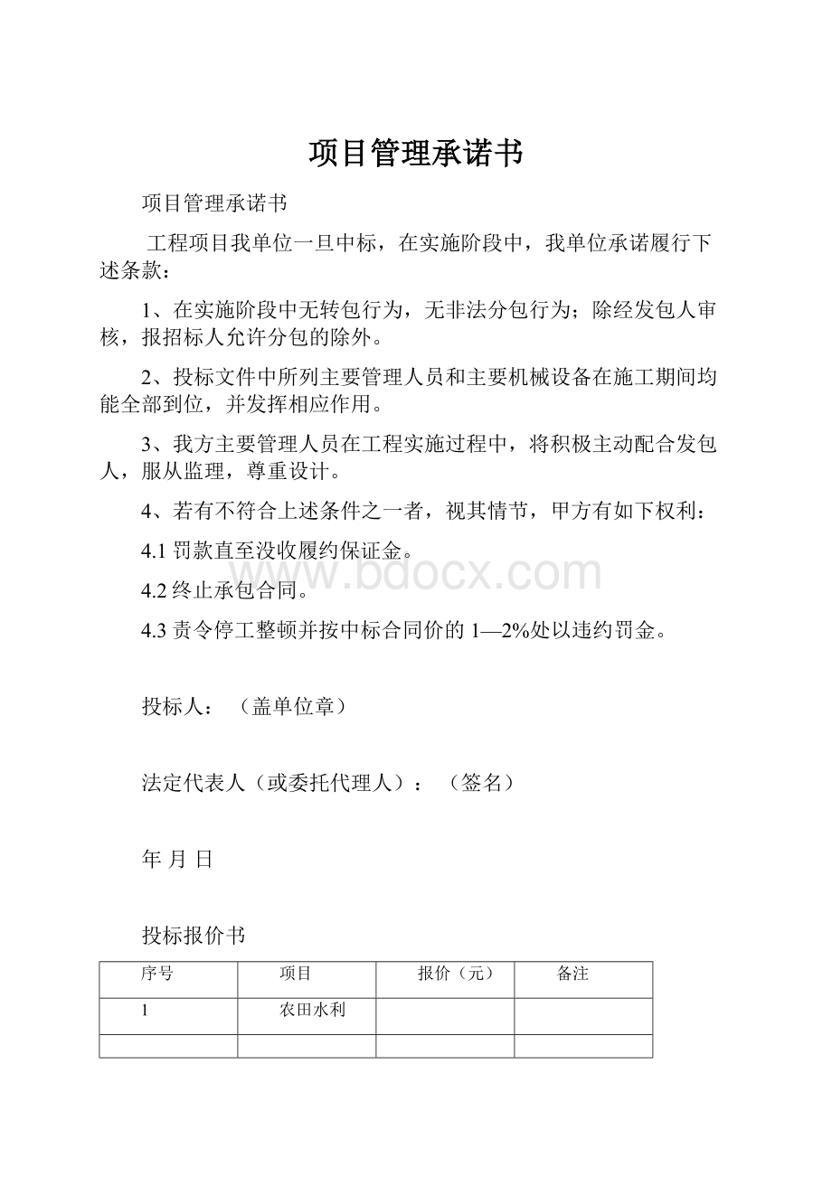 项目管理承诺书.docx_第1页